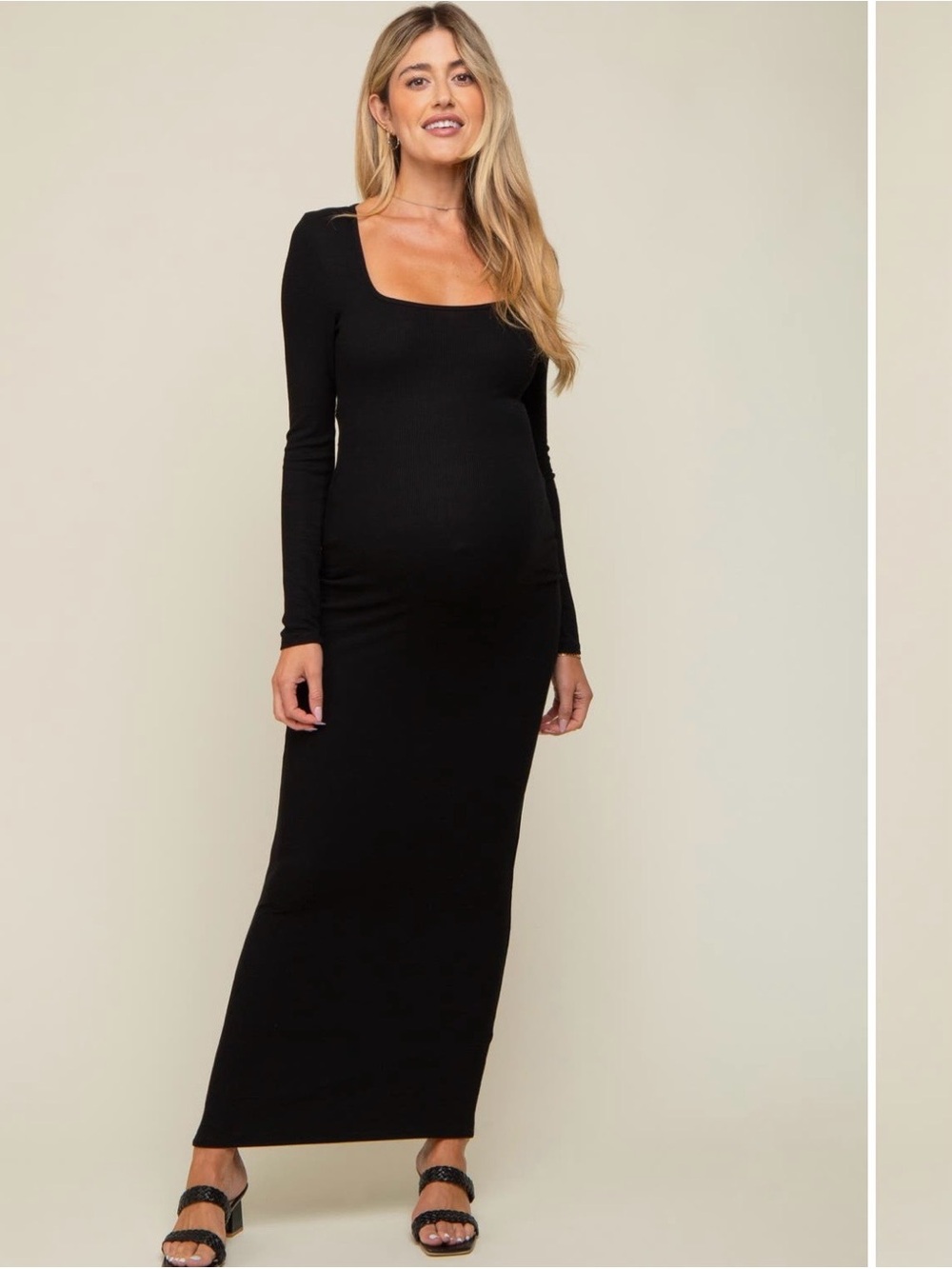 Pinkblush Maternity Black Square Neck Long Sleeve Maxi Dress